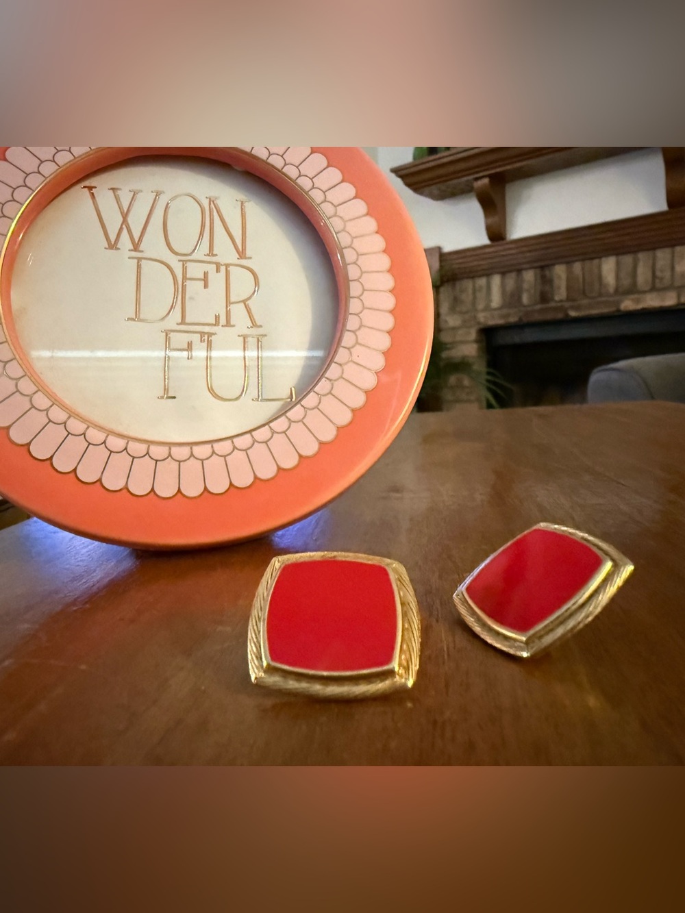 Vintage gold and red pierced earrings